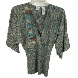 Emma E James Metallic Multi Color Knitted Winged Sleeve Sweater Size Small
